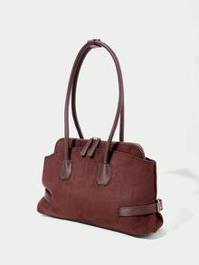 SHECARRY SUEDETTE LARGE CAPACITY NICHE HIGH SENSE RETRO COMMUTING SHOULDER HANDBAG AUTUMN AND WINTER - Dark coffee - View 5