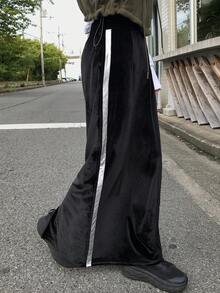 FRIFUL Women's Velvet Color Block Straight Elastic Waist Skirt Fall,Winter - Black - View 1