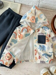 Pixure   2pcs Baby Boy Knitted Cute Animal Pattern Hooded Casual Jacket And Pants Set,Hoodie,Baby Boy Clothes,هودي,ملابس شتويه - Multicolor - View 6