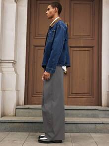 SWAVVY Men's Casual Fashion Street Simple Versatile Solid Color Fold Pleated Loose Wide Leg Pants - Dark Grey - View 3