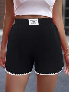 SHEIN LUNE 女士休闲刺绣口袋短裤，春夏款 - 黑色 - 查看 5