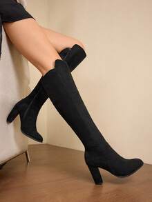 Daringsoles 女士纯色侧拉链时尚高跟过膝靴，适合秋冬季