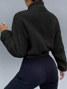 SoleilVie Drop Shoulder Zip Up Jacket Fall Winter Cloth For Women - Black - View 2