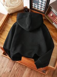 SHEIN Explorewe 女童粉色趣味「67」數字與字母印花長袖運動衫，秋季公主風 7 歲生日返校休閒時尚衛衣 - 黑色 - 查看 2