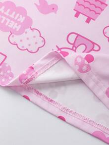 HELLO KITTY AND FRIENDS | SHEIN 少女卡通猫印花撞色甜美睡衣 - 粉色 - 查看 7