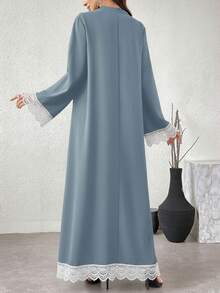Al Najma 女士优雅派对撞色蕾丝边阿拉伯风格连衣裙 - 藍色 - 查看 2