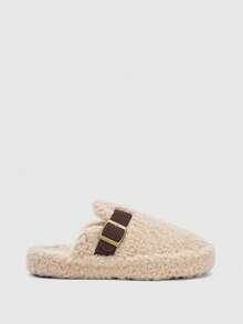 Aloruh Zapatos tipo mule con hebilla decorativa, de punta redonda, planos y versátiles para damas, modelo otoño 2025 - Albaricoque - Ver 2