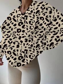 INAWLY Áo sweatshirt nữ tay dài, vai rớt, họa tiết da báo, dáng rộng thoải mái. - Nhiều màu - Xem 5