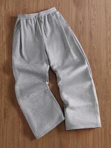 TOKVUE 男士抽绳腰阔腿运动裤，Y2k 黑色宽松裤 - 淺灰色 - 查看 3