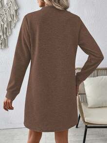 EMERY ROSE Vestido casual de manga larga con cuello redondo y textura para mujer de talla grande para uso diario y viajes - Marrón - Ver 2
