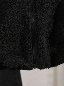 SHEIN Girls Casual Beige Fluffy Jacket With Bow Decor, Versatile For Commuting - Black - View 3