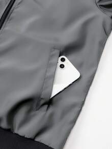 Manfinity Homme Men's Autumn Contrast Color Zipper Collar Casual Baseball Jacket