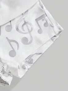 ROMWE J-Fashion Y2K性感高音谱号银箔印花低腰露脐上衣 - 白色 - 查看 4