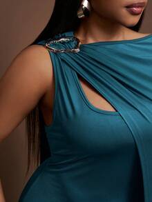 Slaydiva Plus Size Light Teal Summer Curve Elegant Cocktail Dress,Women's Cape Floor-Length Knitted Super Long Dress For Wedding,Party & Birthday Banquet - Teal Blue - View 7