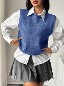 Zielony Damen einfarbige Rundhals vielseitig Pendler Strickweste