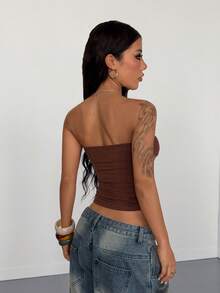 StreetHx Áo crop top Y2K màu nâu dạo phố dành cho nữ, áo vest ôm vừa vặn họa tiết ngôi sao nhạc Punk Rock, thu/đông - màu nâu - Xem 2
