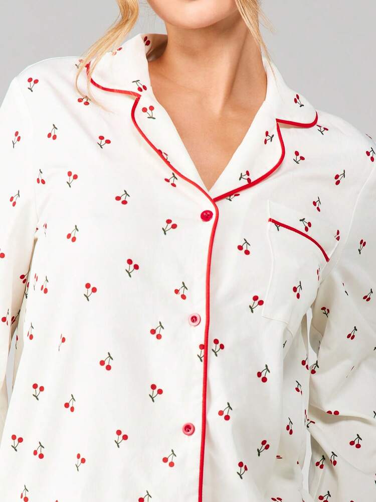 MISSGUIDED Ensemble pyjama à imprimé cerises et manches longues