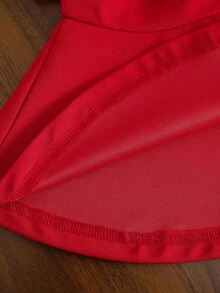 2件套 女童节日红色3D立体花朵珍珠装饰吊带背心+喇叭裤，适合生日、度假、派对、春夏穿着 - 紅色 - 查看 4