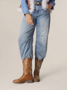 Styleloop Botas vaqueras bordadas de estilo occidental para mujer de talla grande, nuevo estilo 2025, botas para viajes y desierto, botas de jinete del noroeste