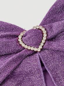 SHEIN MOD Twist Strap Camisole Top With Ruffle Hem Pleated Mini Skirt, Shiny Fabric, Romantic Elegant Cute 2-Piece Set For Women - Purple - View 4