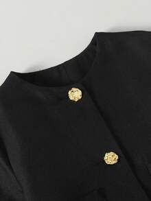 Ontre Tween Girl Black Crew Neck Jacket & Layered Skirt Casual Elegant Outfit - Black - View 4