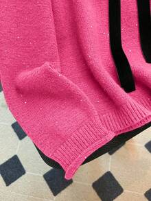 Franclia 优雅法式复古休闲日常百搭可爱浪漫蝴蝶结亮片网纱长袖假日风红色长袖女式毛衣 - 玫紅色 - 查看 3