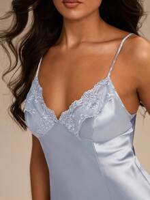 Enchnt 刺绣领口开衩下摆性感吊带裙 - 霧霾藍 - 查看 7