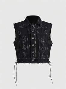 ROMWE Grunge Punk 暗黑朋克风骷髅、星星、眼睛印花女式牛仔背心外套