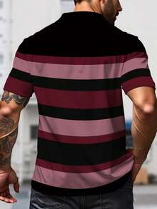 Manfinity Homme Plus Size Men's Striped Short Sleeve Casual/Business Polo Shirt - Multicolor - View 2