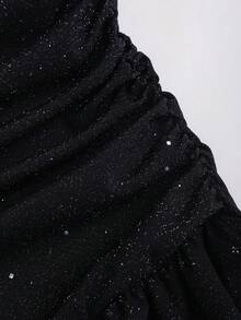 Sweetra Nuevo vestido mini ajustado y brillante con dobladillo de pastel para fiestas, para mujer, para otoño/invierno - Negro - Ver 4