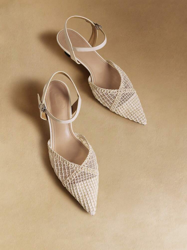 Rosivie Bombas de tacón elegantes y de punta fina con diseño calado para mujer - Albaricoque - Añade 6