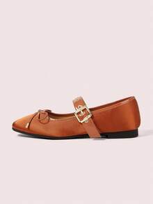 CUCCOO DOLLMOD Mocasines de ballet con puntera redonda, suela blanda, tira de ante, bloqueo de color, decoración de remache metálico y lazo para mujeres - Óxido marrón - Ver 7