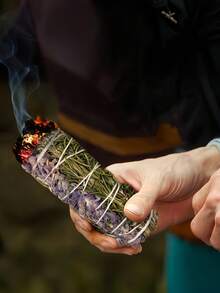 1/3 件白色鼠尾草香薰套装，用于净化负能量，包括迷迭香薰衣草手工捆绑，非常适合家庭净化幸福 - 彩色 - 查看 2