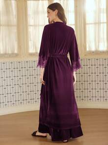 MOTF PREMIUM EMBROIDERED FLORAL LACE PATCHWORK SHORT ELEGANT ROBE - Purple - View 6