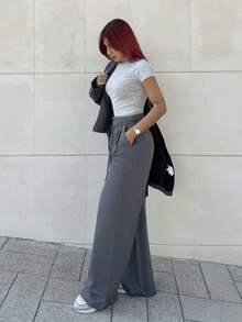春夏女士浪漫办公室度假毕业裤商务女士服装 - 灰色 - 查看 6