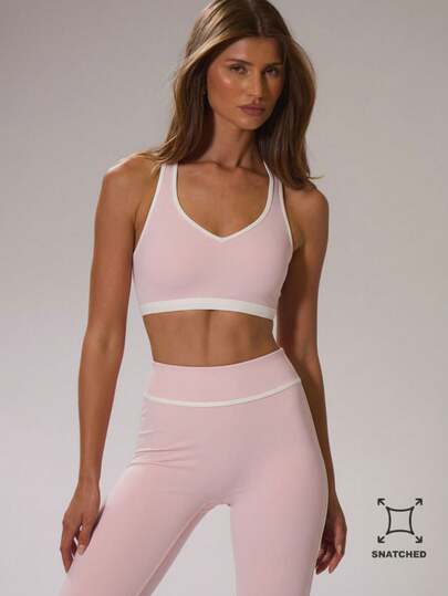 Musera Sport Reggiseno sportivo con scollo a contrasto, schiena a racer, supporto, abbigliamento sportivo invernale, palestra, allenamento, sci, fitness, fuori pista