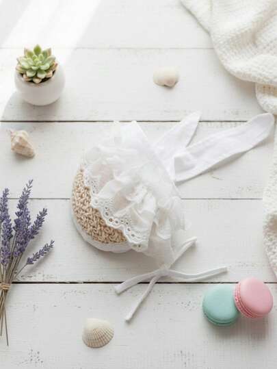 PETSIN 1pc White Elegant Casual Vacation Style Lace Pet Sun Hat For Small Dogs Like Teddy, Poodle, Adjustable Lace Ear Protection Hat For Cats & Dogs