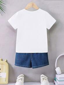 SHEIN Tween Boys' Casual Fashion Comfortable Minimalist Versatile Creative Funny Lightning Personified "67" Letter Graphic All-Match Short Sleeve T-Shirt, Suitable For Spring/Summer Outdoor, Sports, School Wear - White - View 2