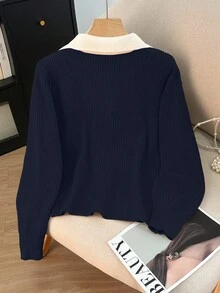 Franclia 女士Polo领中国风时尚开衫，带幸运纽扣 - 彩色 - 查看 2