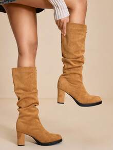 Daringsoles Giày bốt cao gót mũi nhọn xếp ly thời trang Sunrise đa năng cho nữ - Cà phê nâu - Xem 4