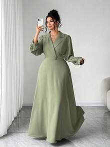 Elenzga Đầm maxi chữ A thắt eo, cổ chữ V, cài nút màu xanh lá cây cỡ lớn dành cho nữ, thích hợp cho các dịp trở lại trường, tốt nghiệp, ngày lễ tình nhân, lễ hội âm nhạc, ngày của mẹ, lễ Halloween, lễ tạ ơn, lễ Phục sinh, ngày quốc khánh, vũ hội, tiệc hẹn hò, mùa cưới - xanh quân đội - Xem 5