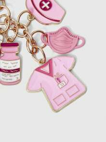 ROMWE Kawaii Alloy Nurse And Doctor Themed Pendant, Pink Keychain, Decorative Ladies' Pendant With Buckle, Keychain, Perfect For International Nurses' Day Gift, Classic, Gift, Couple Pendant, Suitable For Bags, Keys, Headphones, Phone Cases, Nurse Theme, Thank You Nurse - Pink - View 3