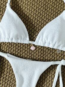 Swim Mod Women's Jacquard Fabric Halter Metallic Decor Sexy Bikini Set, Summer - White - View 5