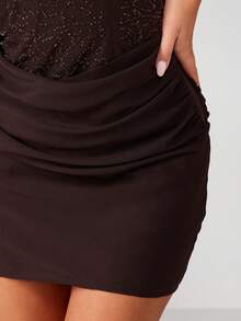 MISSGUIDED Strapless Sequin Embellished Bodycon Mini Dress With Ruched Skirt For Party Evening Special Occasions - Coffee Brown - View 6