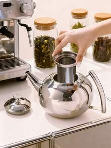 1pc Stainless Steel Tea Kettle With Filter - Induction Cooker Compatible - Silvery/Golden Finish - Perfect For Coffee And Tea Lovers - Hotel Quality - Drinkware And Tea Accessories - Multicolor - View 4