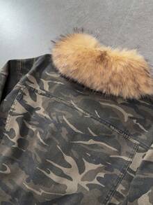 ROMWE MEN Men's Fur Collar Camouflage Pattern Long Sleeve Single-Breasted Casual Denim Jacket - Multicolor - View 5