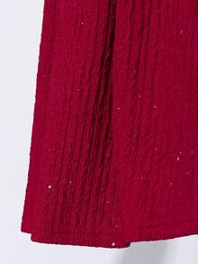 Glamorique Kids Girls' Christmas Square Collar Long Sleeve Dress With Glitter Vertical Striped Texture, Pleated Waist A-Line Skirt, Elegant & Sweet Dress For Teens - Burgundy - View 6