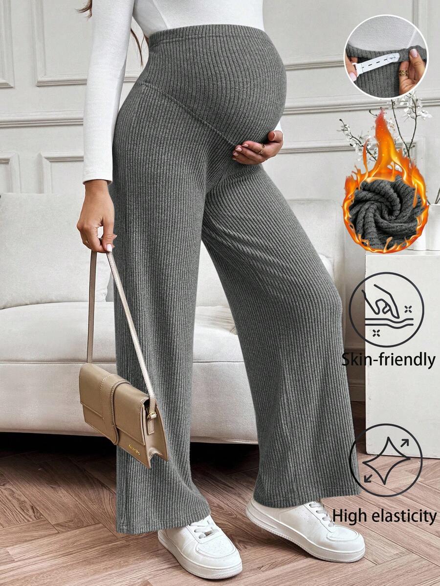 SHEIN Straight Leg, Wide Leg, Casual, Elegant, Maternity, Comfortable Pregnancy Pants - Grey - View 1