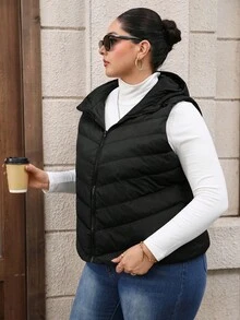Enliva 大码女式加垫背心，温暖舒适休闲百搭日常穿着背心，适合秋冬季 - 黑色 - 查看 7