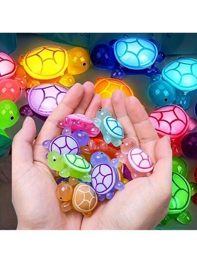 100 piezas de figuras de tortuga 3D que brillan en la oscuridad - Decoraciones de plástico translúcido y coloridas para manualidades DIY, recuerdos de fiesta, eventos con temática de playa